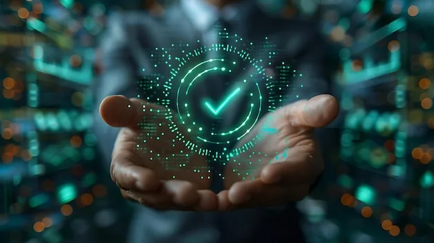 Compliance certification audit concept with a green check mark